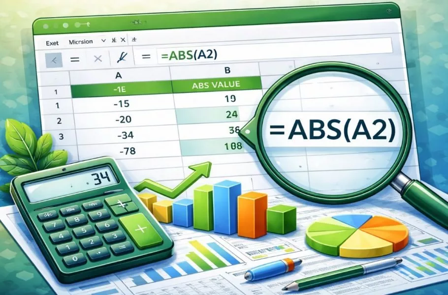 آموزش تابع ABS برای قدر مطلق در اکسل با مثال ساده