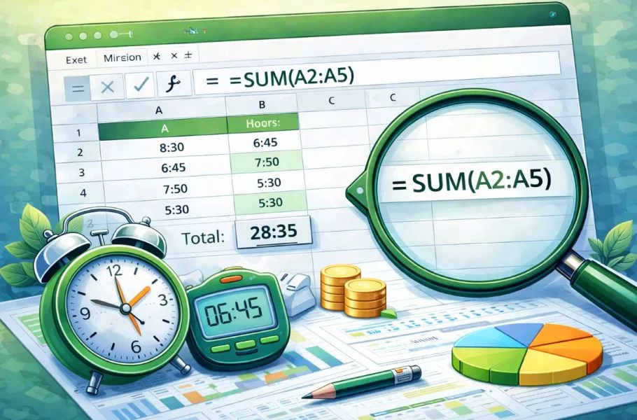 جمع ساعت در اکسل | آموزش جمع ساعت کاری و بیش از 24 ساعت