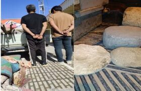 کشف 4 پایه ستون تاریخی در مرودشت؛ 2 نفر دستگیر شدند